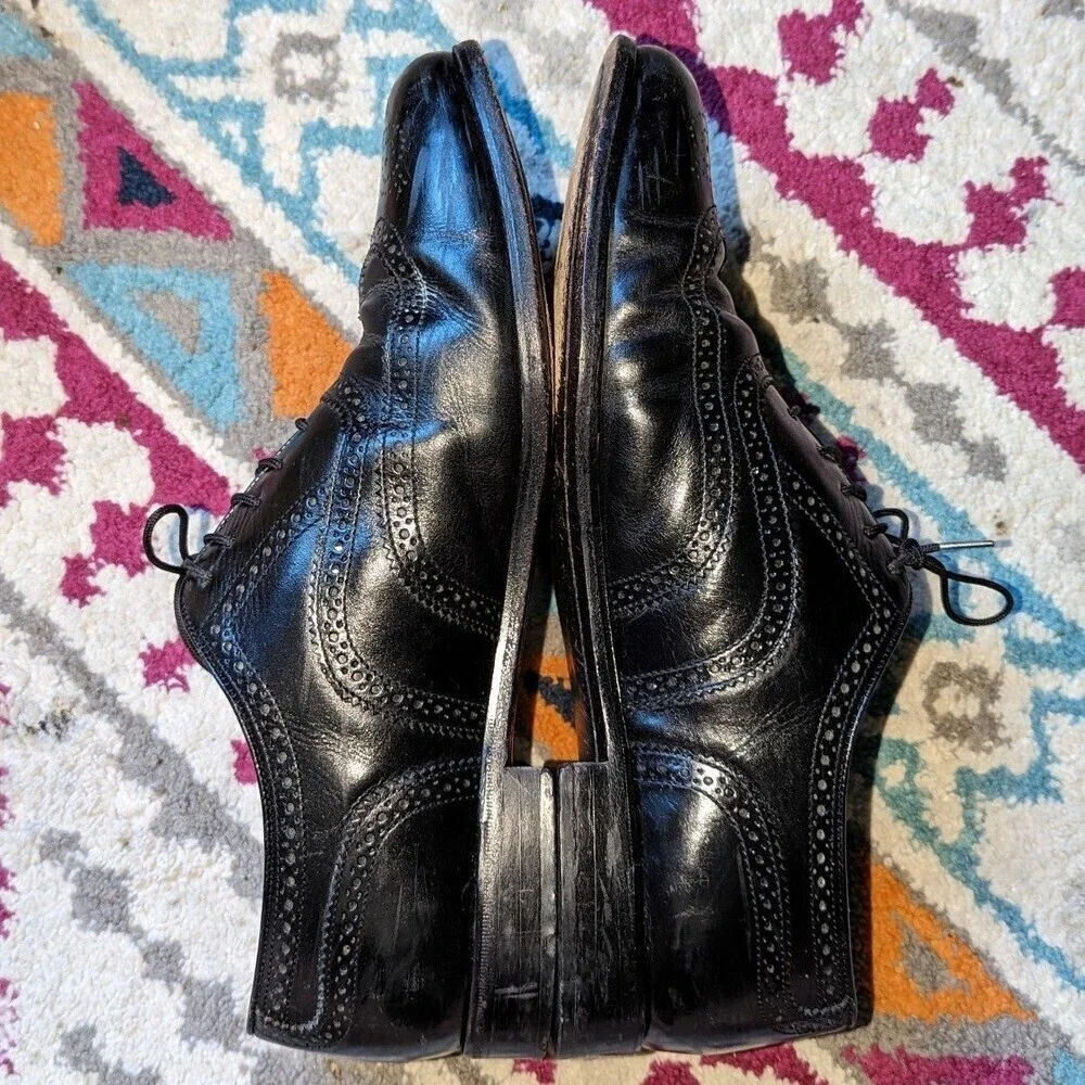 Old‎ Money Quiet Luxury Black Wingtip Oxford Shoes Oakton Leather Men's 12D